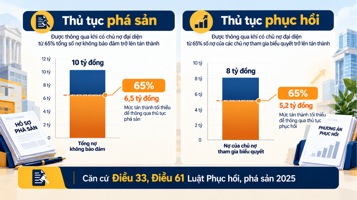 Cách tính tỷ lệ 65% số nợ khi biểu quyết tại hội nghị chủ nợ