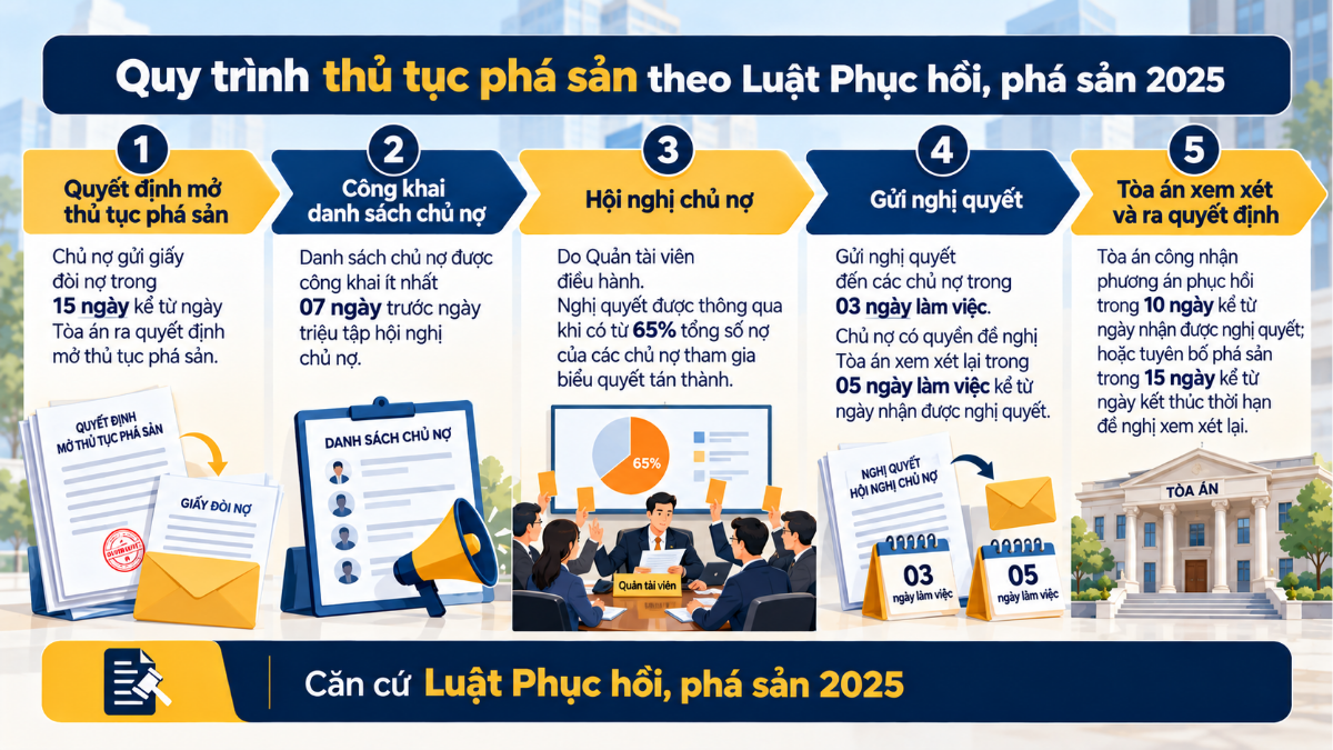 Trình tự tiến hành hội nghị chủ nợ và các mốc thời hạn theo Luật Phục hồi, phá sản 2025