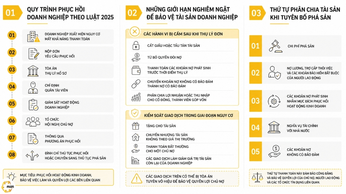 Quy trình phục hồi doanh nghiệp theo Luật 2025 và giới hạn