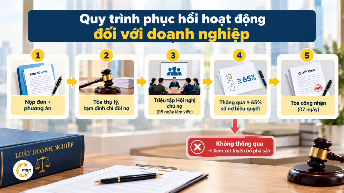 Quy trình thủ tục phục hồi theo điểm mới Luật Phục hồi phá sản 2025