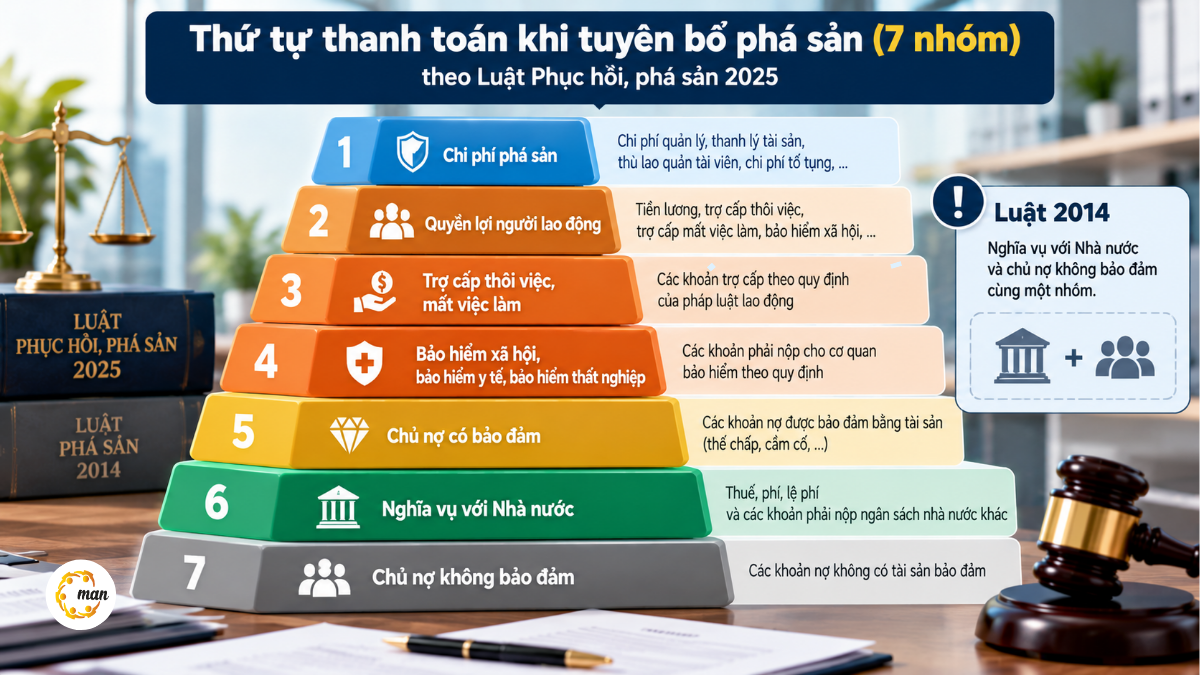 Thứ tự phân chia tài sản 7 nhóm theo Luật Phục hồi phá sản 2025