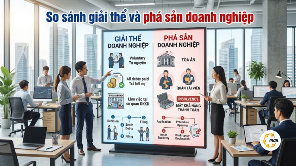 So sánh giải thể và phá sản doanh nghiệp năm 2026