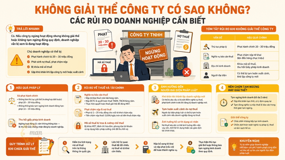 Lý giải việc không giải thể công ty có sao không