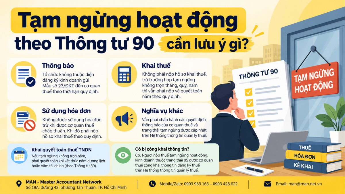 Tạm ngừng hoạt động theo Thông tư 90 cần lưu ý gì