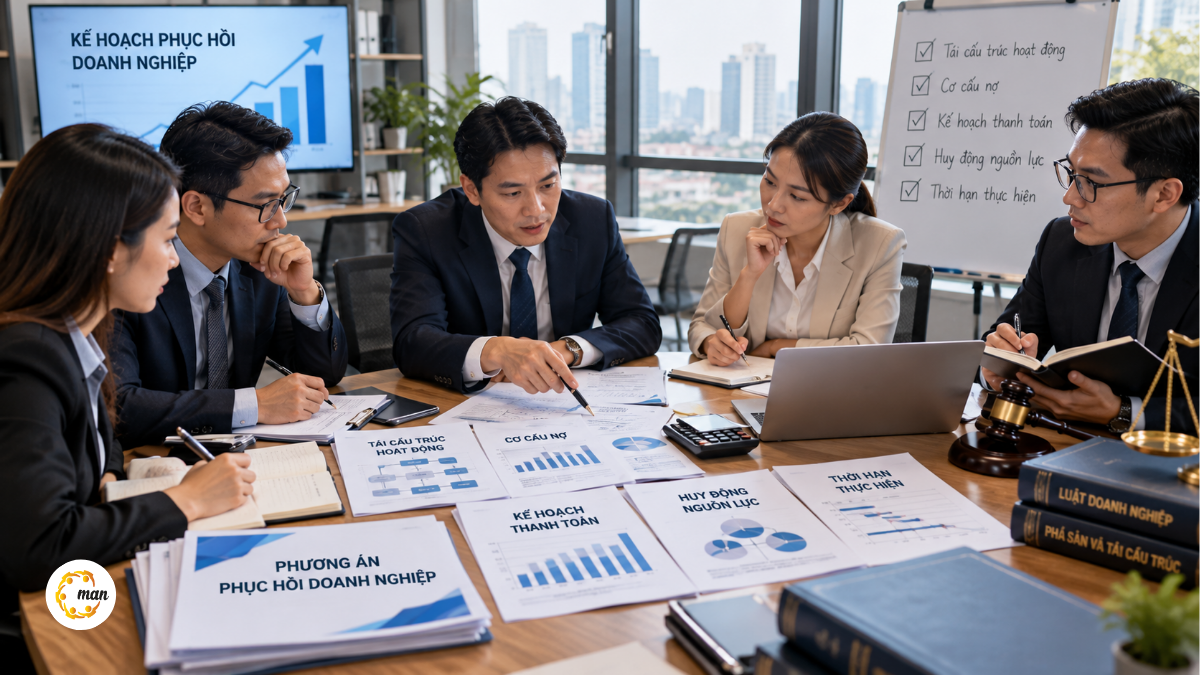 Phương án phục hồi hoạt động kinh doanh gồm tái cấu trúc, cơ cấu nợ và kế hoạch thanh toán