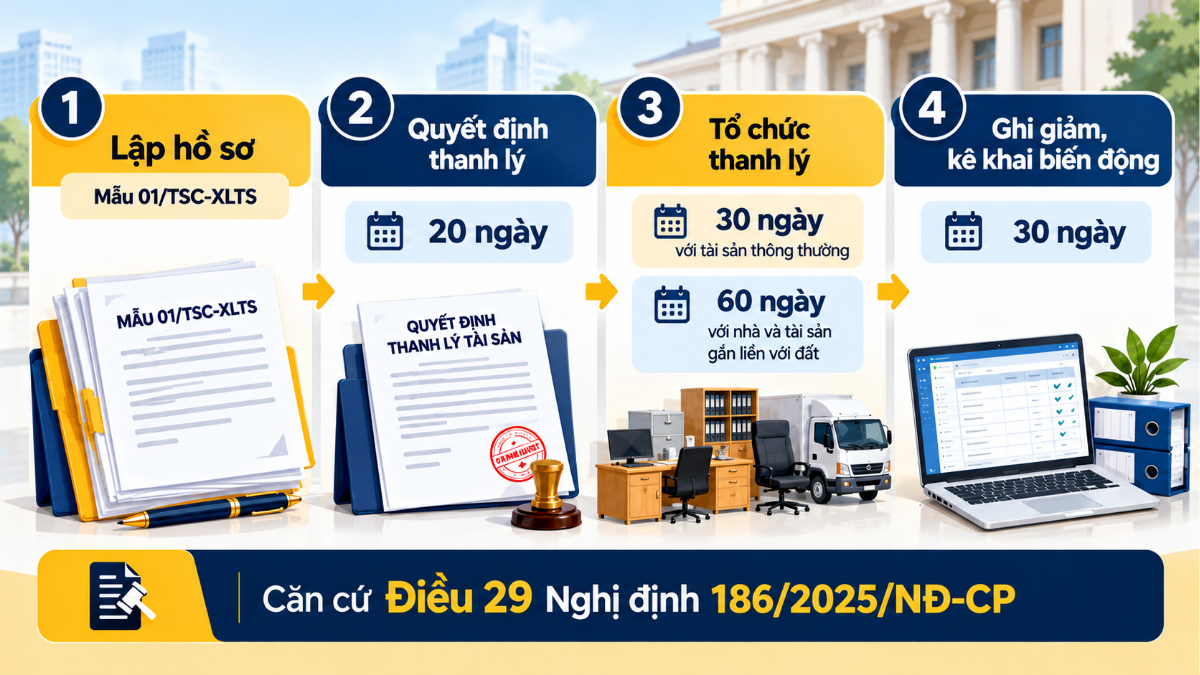 Quy trình thanh lý tài sản công 4 bước theo Điều 29 Nghị định 186/2025