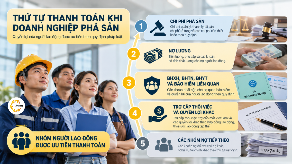 Thứ tự ưu tiên trả lương và BHXH khi doanh nghiệp phá sản